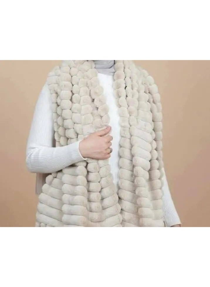 Women's Pleated Faux Fur Scarf – Stylish Winter Wrap with Fringed Edges and High-Density Warmth - Image 4